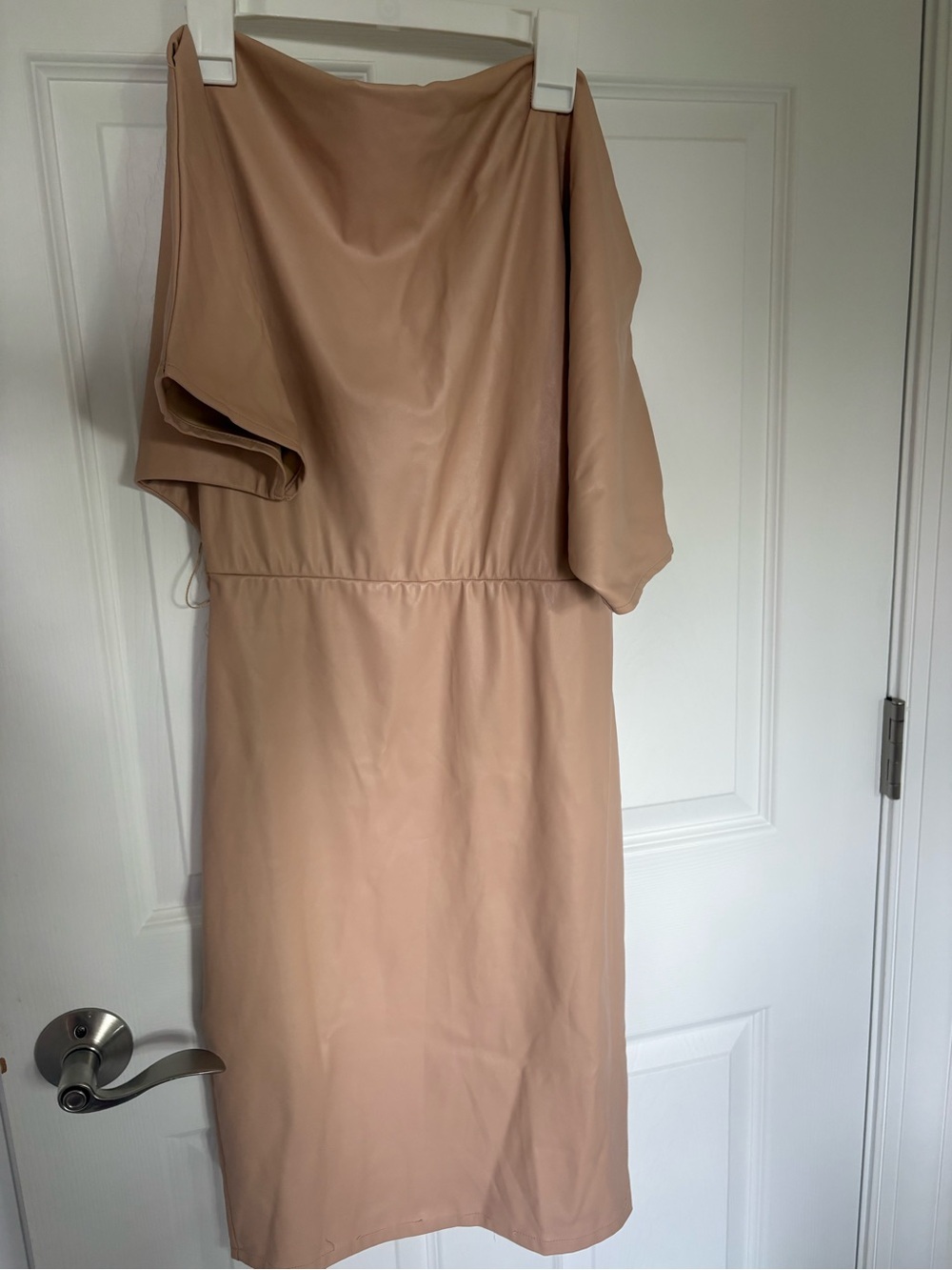 Bebe One-Shoulder Nude Faux-leather Sheath Dress